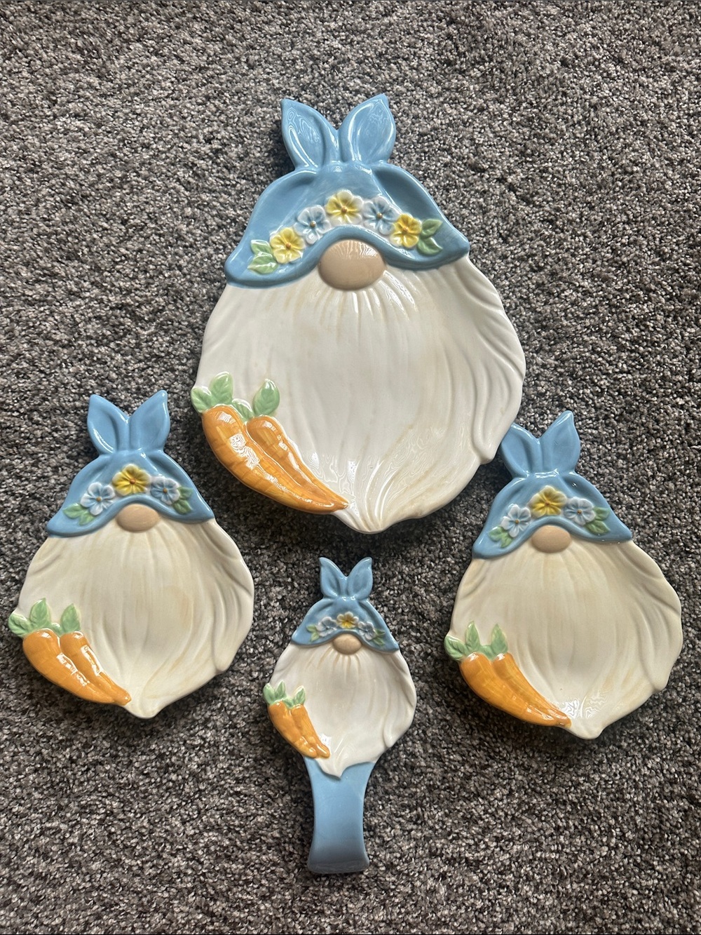 Blue & Cream Bunny Gnome Ceramic Wall Plaque Set